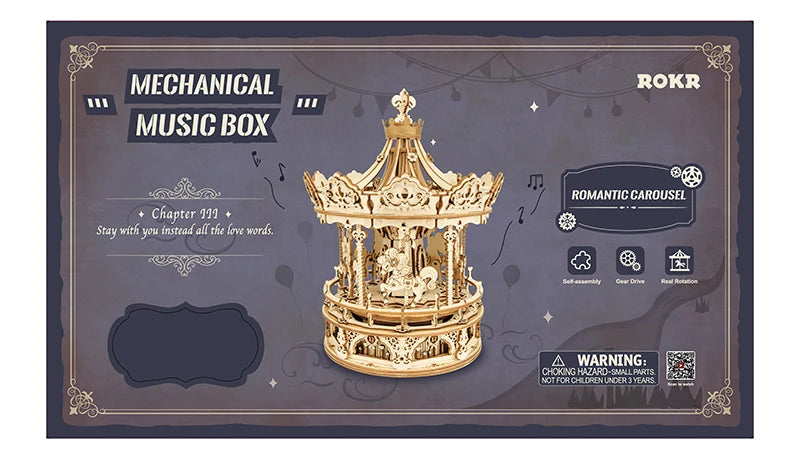 Robotime 3D Wooden Puzzle 336pcs Rotatable DIY Romantic Carousel Game Gift for Children Kids Adult AMK62 Assembly Music Box Toy