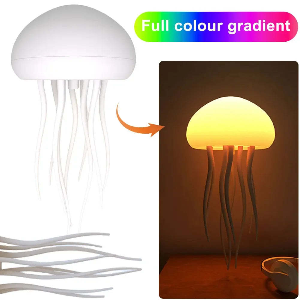 Cartoon Jellyfish Night Light – RGB Gradient LED Bedside Lamp with Voice Control and Type-C Charging